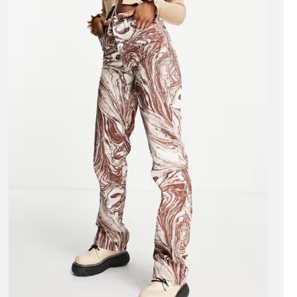 NWT Topshop Straight Kort High Rise Jeans in brown marble
